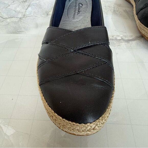 Clarks Black Leather Cloudstepper Comfort Slip On Espadrille Loafer Sz 5.5 - Picture 7 of 14